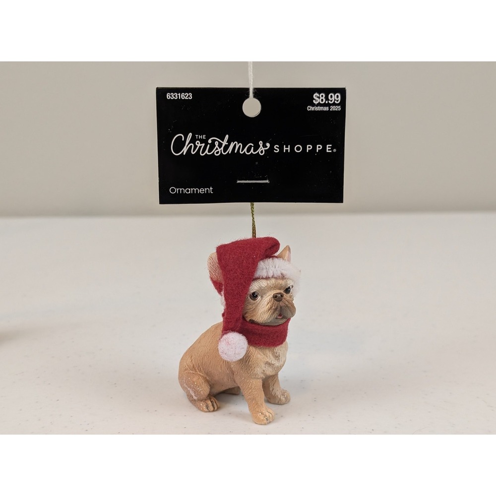 French Bulldog Dog Christmas Tree Ornament Santa Hat Scarf Resin Holiday NWT - Picture 2 of 7